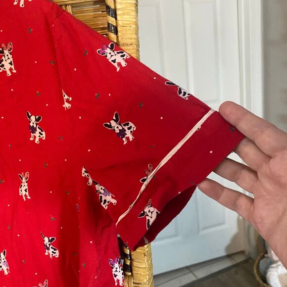 LOFT Sleep Red Dog Print Pajama Set Size M Cotton Viscose Button Top Pants - Picture 7 of 9
